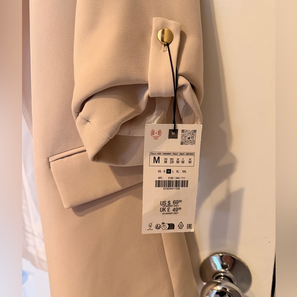 NWT Zara Open Front Roll Sleeve Blazer in Sand size Medium - Picture 6 of 9